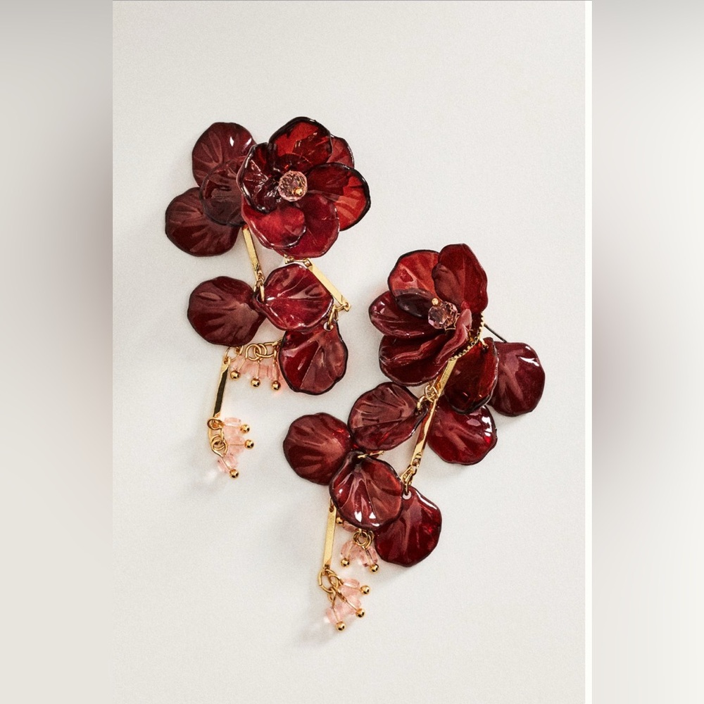 NWT Anthropologie Floral Drop Earrings in Wine